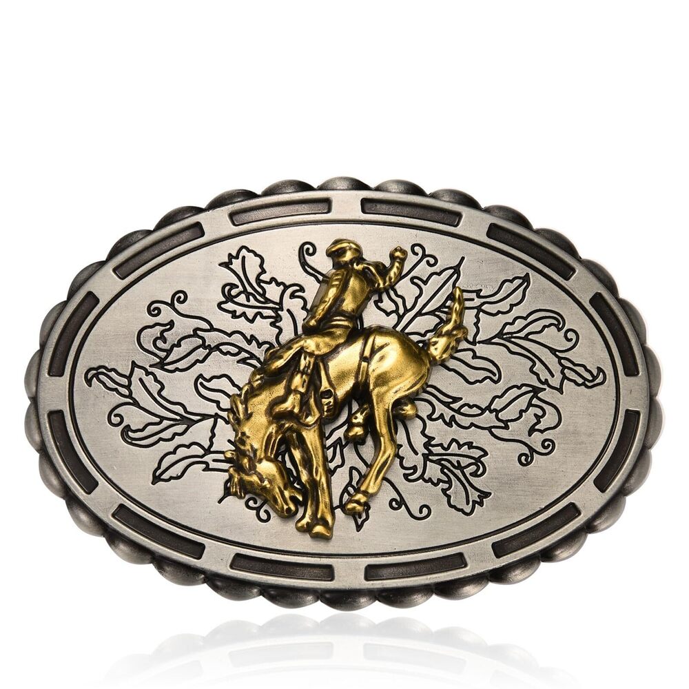 3654 Antique Western Bull Cowboy Belt Buckle , Cross Riding Horse Rodeo